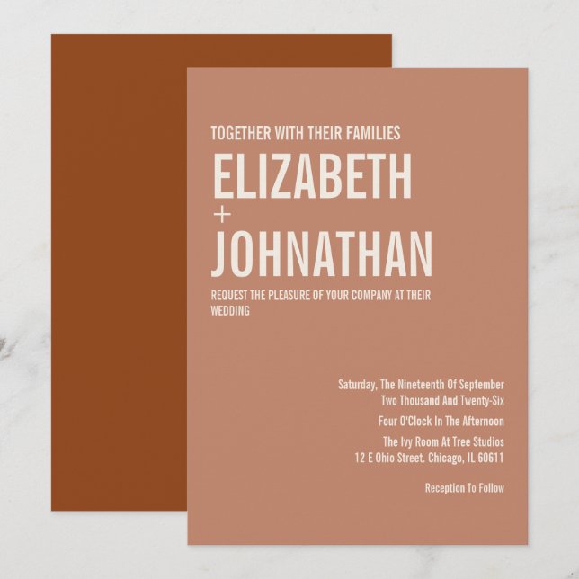 Simple Boho Terracotta Typography Wedding Invitation (Front/Back)
