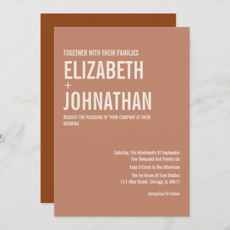 Simple Boho Terracotta Typography Wedding Invitation
