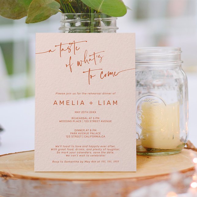 Simple boho terracotta wedding rehearsal dinner invitation (Creator Uploaded)