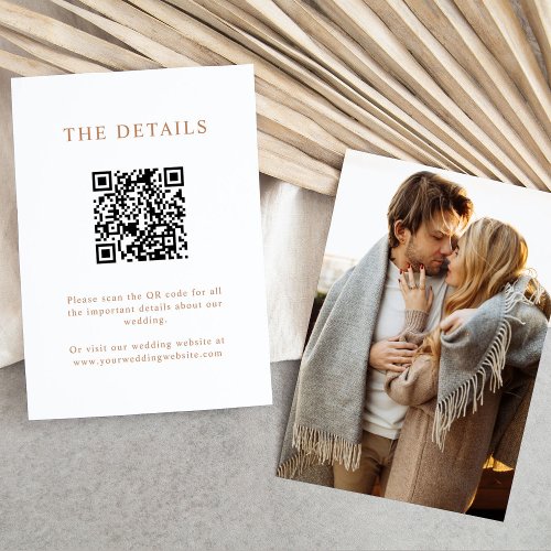 Simple Boho Text  Photo Wedding Details QR Code Enclosure Card