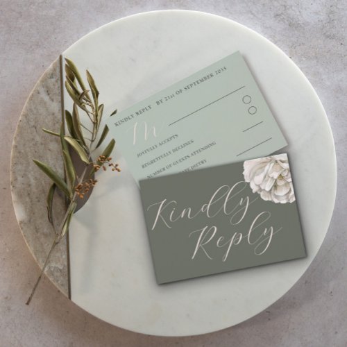 Simple Boho Tropical Sage Green Floral RSVP