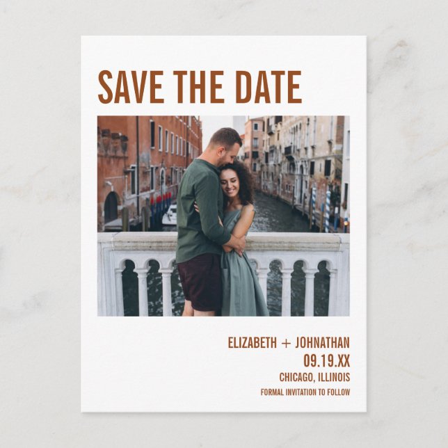 Simple Boho Typography Photo Save The Date Announcement Postcard (Front)
