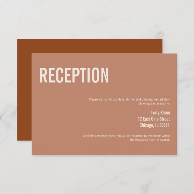 Simple Boho Typography Wedding Reception Card (Front/Back)