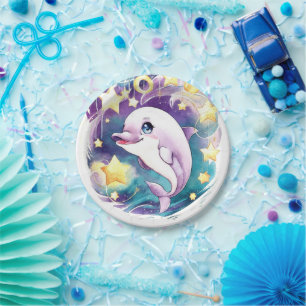 Simple Boho Underwater Dolphin Birthday Paper Plates