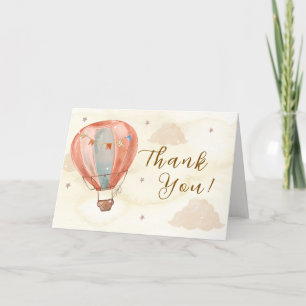 Simple Boho Vintage Hot Air Balloon Baby Shower  Letterpress Thank You Card