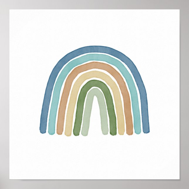Simple Boho Watercolor Rainbow Blue Poster (Front)