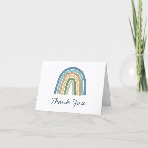 Simple Boho Watercolor Rainbow Blue Thank You Card