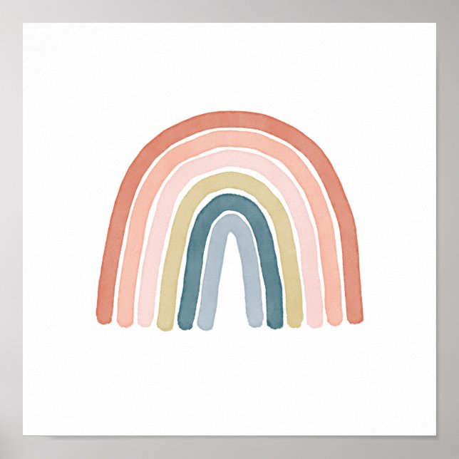 Simple Boho Watercolor Rainbow Coral Poster (Front)