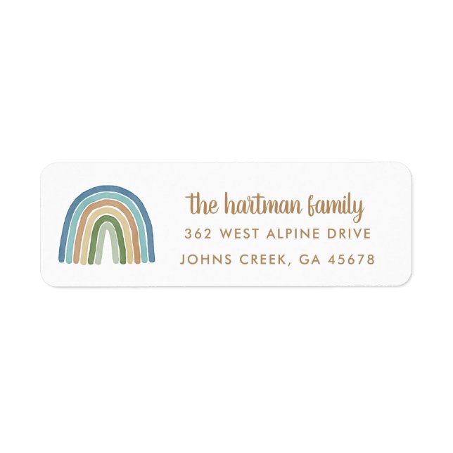 Simple Boho Watercolor Rainbow Modern Blue Address Label (Front)