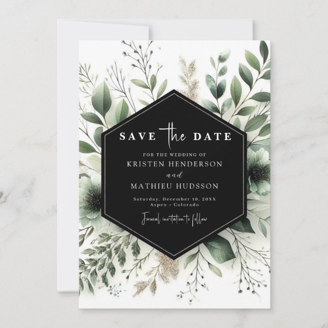 Simple Boho Watercolor Sage Green Wedding Save The Date (Front)