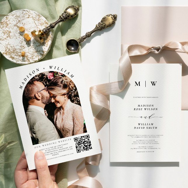 Simple Boho Wedding Arch Photo QR Code Invitation (Creator Uploaded)