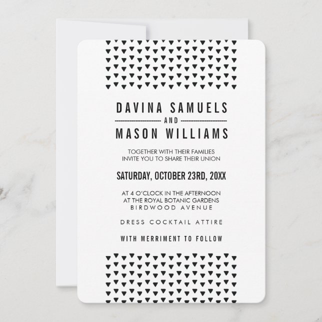 SIMPLE BOHO WEDDING modern triangle pattern black Invitation (Front)
