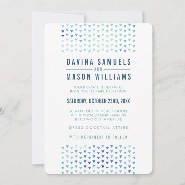 SIMPLE BOHO WEDDING modern triangle pattern blue Invitation (Front)