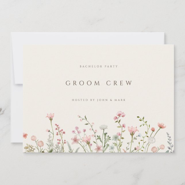 Simple Boho Wildflower Beige Bachelor Party Card (Front)