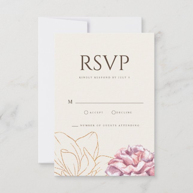 Simple Boho Wildflower Beige RSVP Wedding Card (Front)