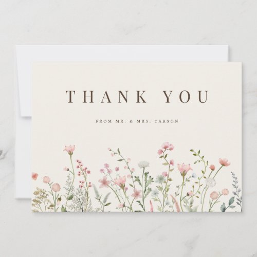 Simple Boho Wildflower Beige Thank you Card