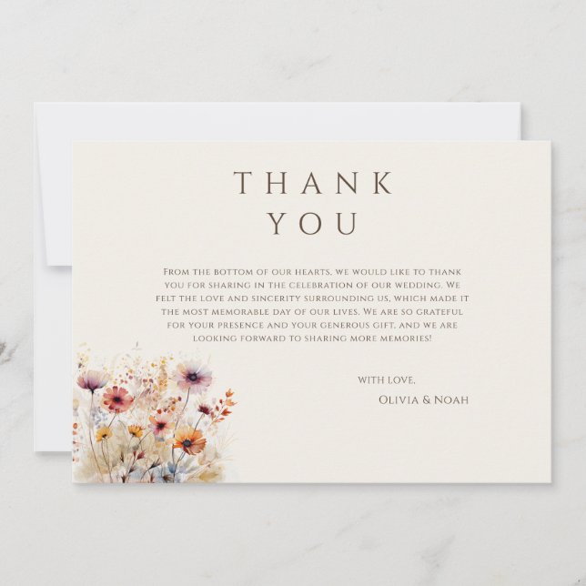 Simple Boho Wildflower Beige Thank You Card  (Front)