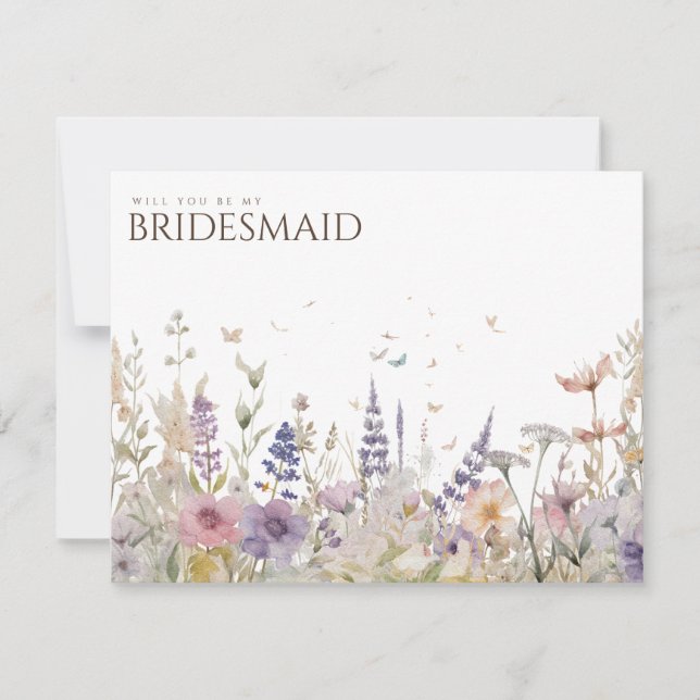 Simple Boho Wildflower Bridesmaid Proposal Card (Front)