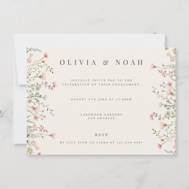 Simple Boho Wildflower Engagement Party Invitation (Front)
