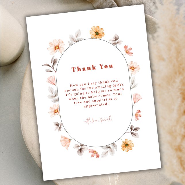 Simple Boho Wildflower Frame Baby Shower  Thank You Card (Simple Boho Wildflower Frame Baby Shower Thank You Card)