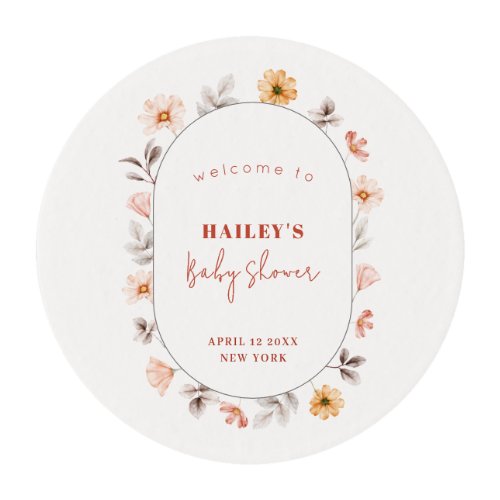 Simple Boho Wildflower Frame Welcome Baby Shower  Edible Frosting Rounds