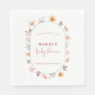 Simple Boho Wildflower Frame Welcome Baby Shower  Napkins
