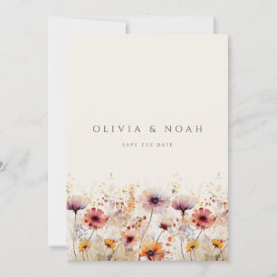 Simple Boho Wildflower Save The Date Wedding Card