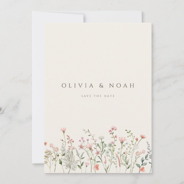Simple Boho Wildflower Save The Date Wedding Card (Front)
