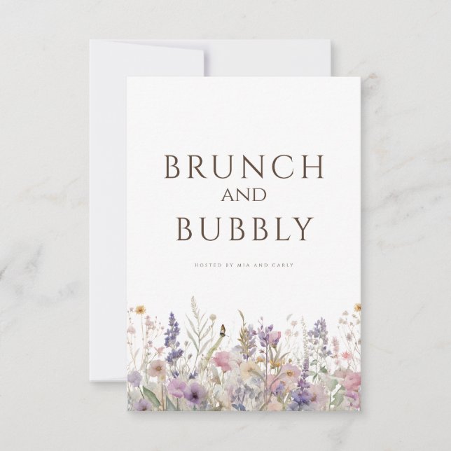 Simple Boho Wildflower White Bridal Shower Card (Front)