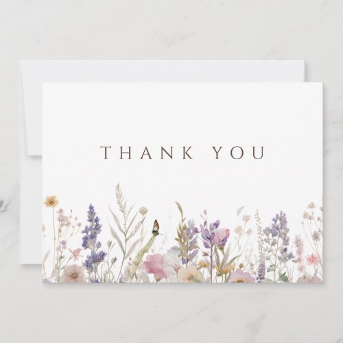 Simple Boho Wildflower White Thank You Card 