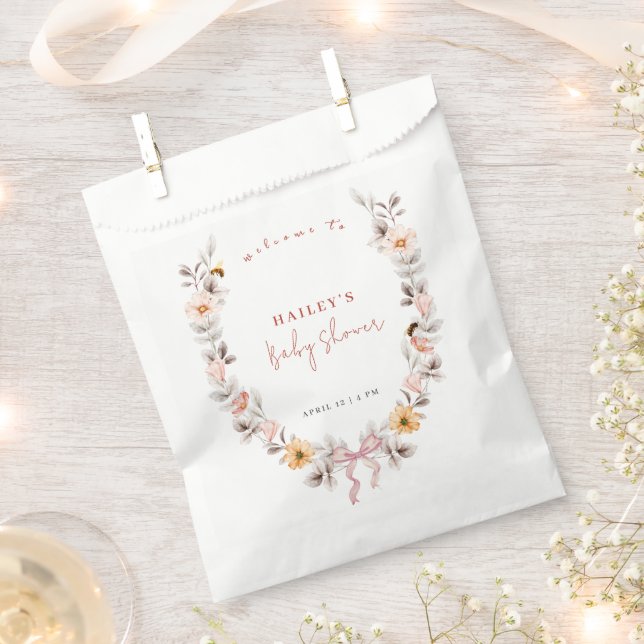 Simple Boho Wildflower Wreath Welcome Baby Shower  Favor Bag (Clipped)