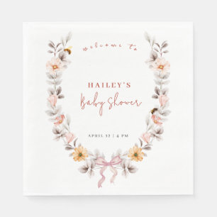 Simple Boho Wildflower Wreath Welcome Baby Shower  Napkins