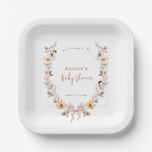 Simple Boho Wildflower Wreath Welcome Baby Shower  Paper Plates