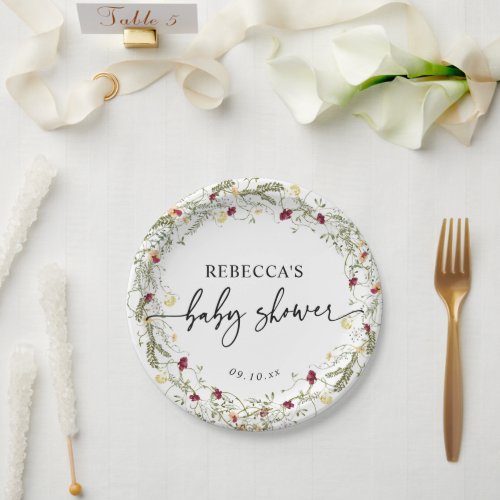 Simple Boho Wildflowers Baby Shower Paper Plates