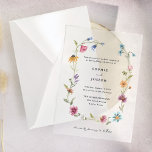 Simple Boho Wildflowers Wreath | Wedding Vellum Invitations<br><div class="desc">This simple and boho vellum wedding invitation features a colorful wildflower wreath with a mix of pink,  blue,  orange,  purple and green flowers and leaves. The illustration frames your black,  classic text with accents of modern rustic script,  all on a transparent vellum background.</div>