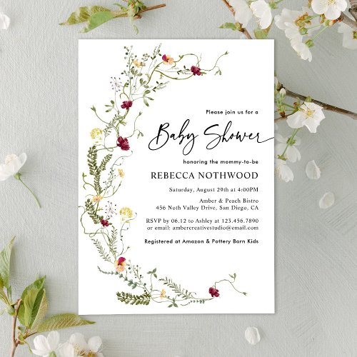 Simple Boho Wreath Wildflower Baby Shower Invitation