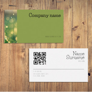 Simple bokeh grass photo QR green Business Card