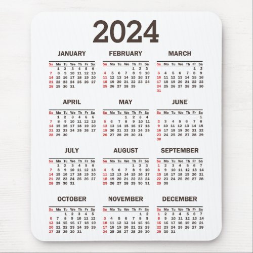 Simple Bold 2024 Year At A Glance Calendar Mouse Pad