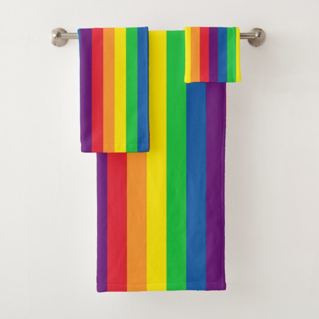 Simple Bold and Bright Vertical Rainbow Stripes Bath Towel Set (Insitu)