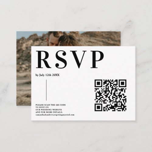 Simple bold black white wedding rsvp Qr code photo Enclosure Card