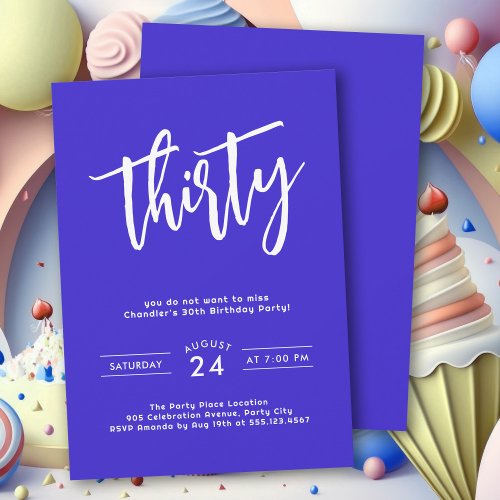 Simple Bold Blue Colorful 30th Birthday Party Invitation