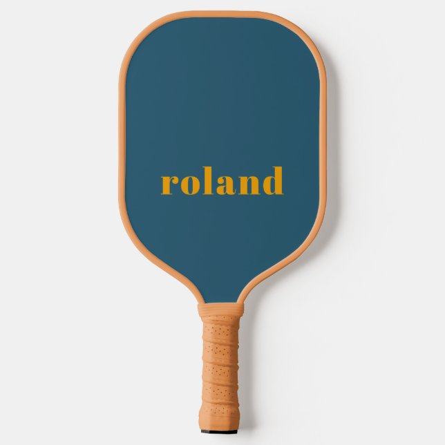 Simple Bold Blue Orange Name Pickleball Paddle (Back)