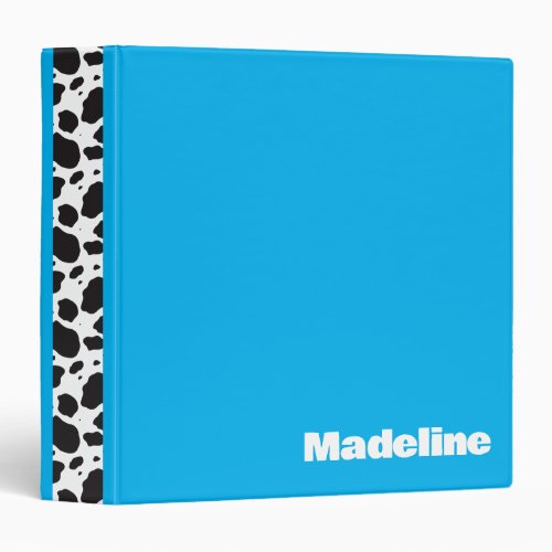 Simple Bold Cow Print Blue Name 3 Ring Binder