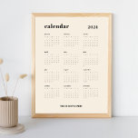 SImple Bold | Cream and Black 2024 Calendar Poster<br><div class="desc">Simple and bold. This 2024 calendar design features a modern set of fonts, a full 12 month year, against a cream colored background and black text. The template is available in a 8.5 x 11 inch size for easy printing at home or download as a phone screensaver. Customize to make...</div>