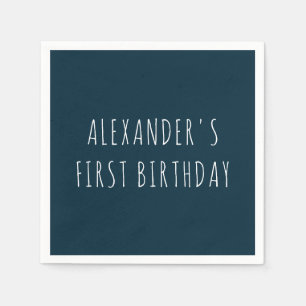 Simple Bold Dark Blue First Birthday Party Napkins