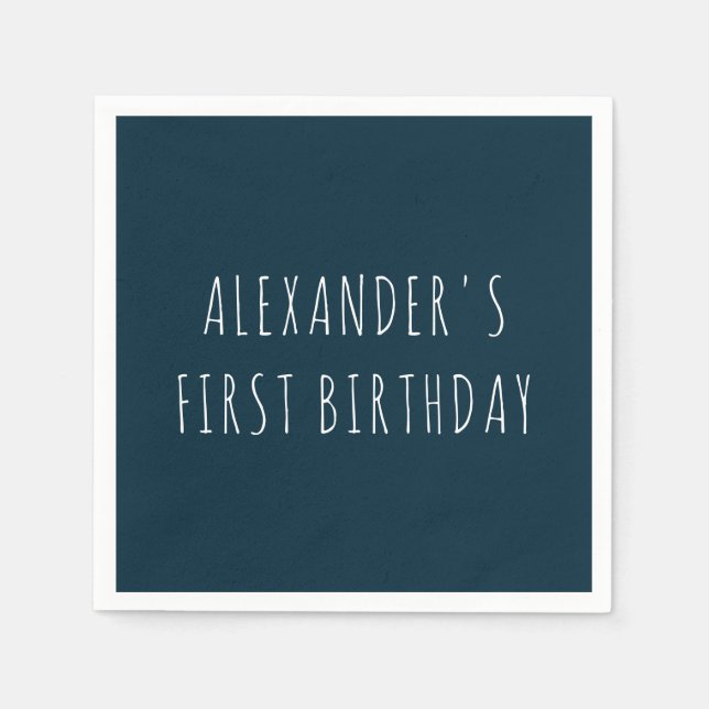 Simple Bold Dark Blue First Birthday Party Napkins (Front)