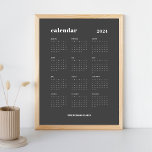 SImple Bold | Dark Grey & White 2024 Calendar Poster<br><div class="desc">Simple and bold. This 2024 calendar design features a modern set of fonts, a full 12 month year, against a dark grey background and white text. The template is available in a 8.5 x 11 inch size for easy printing at home or download as a phone screensaver. Customize to make...</div>