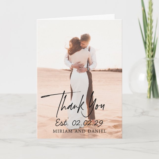 Simple Bold Date Modern Wedding Letterpress Thank You Card (Front)