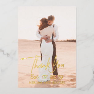 Simple Bold Date Photo Modern Wedding Thank You Foil Invitation