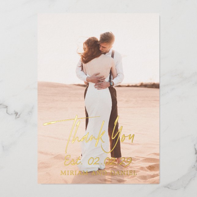 Simple Bold Date Photo Modern Wedding Thank You Foil Invitation (Front)